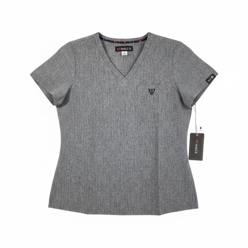 Koi Basics "Kade" V-Neck Scrub Top - Heather Grey
